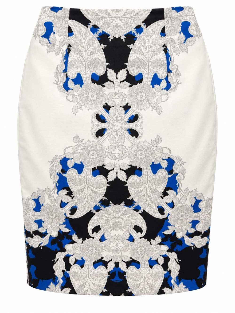 Worthington White Pencil Skirt with Blue & Black Floral Motif
